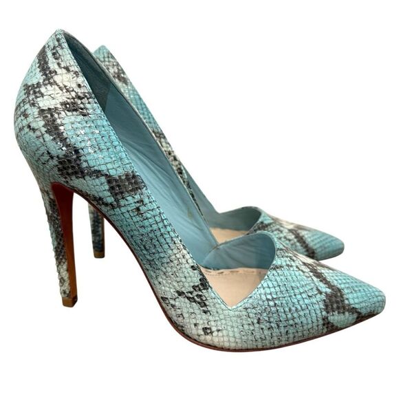 Alice + Olivia Dina Turquoise Snakeskin Heels Size 39.5 - Picture 2 of 7